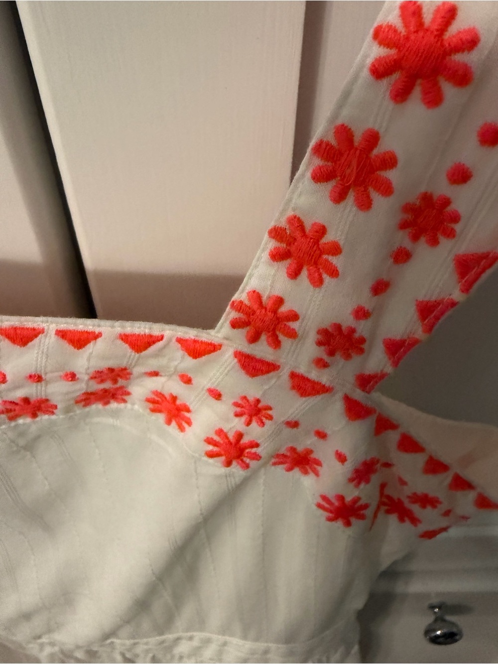 Boden White Sundress with Neon Coral Embroidery - Picture 2 of 6
